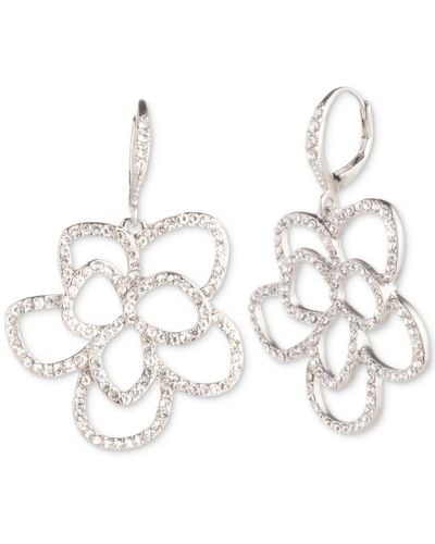 Givenchy Silver-tone Crystal Open Floral Drop Earrings - Metallic