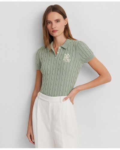 Lauren by Ralph Lauren Petite Cable-knit Polo Sweater - Green