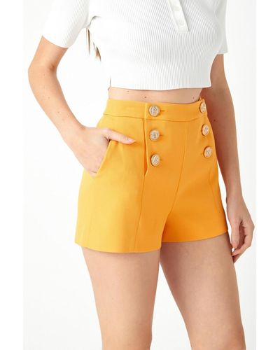 Endless Rose Gold Color Button Detail Shorts - Yellow