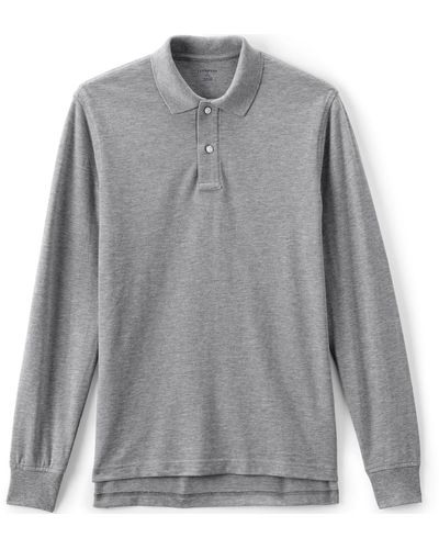 Lands' End School Uniform Long Sleeve Mesh Polo Shirt - Gray