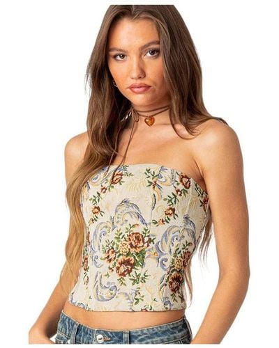 Edikted Floral Tapestry Lace Up Corset - White