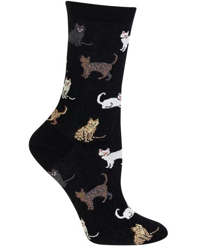 Hot Sox Cats Fashion Crew Socks - Black