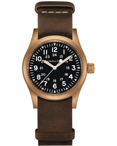 Hamilton Swiss Mechanical Khaki Field Leather Strap Watch 38mm - Brown