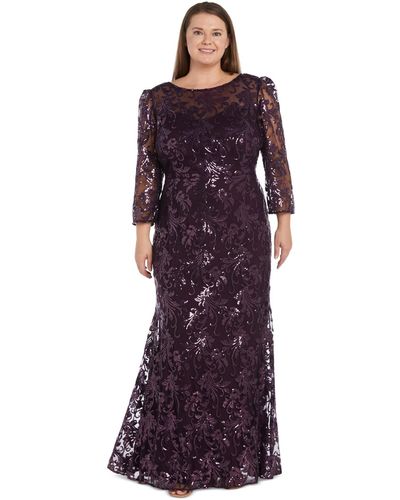 R & M Richards Plus Size Sequined Embroidered Gown - Purple