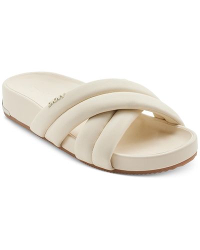 DKNY Indra Criss Cross Strap Foot Bed Slide Sandals - White
