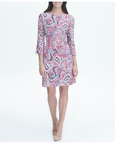 Tommy Hilfiger Fresco Paisley Print Bell Sleeve A-line Dress - Pink