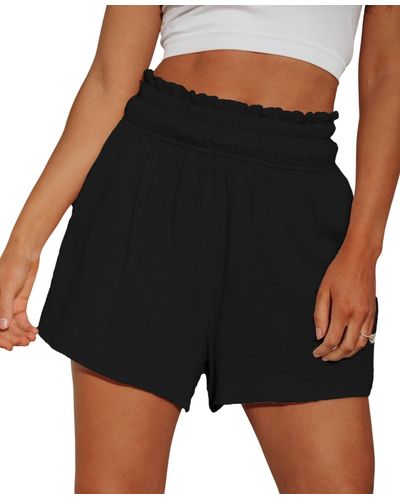 CUPSHE Smocked Paperbag Waist Shorts - Black