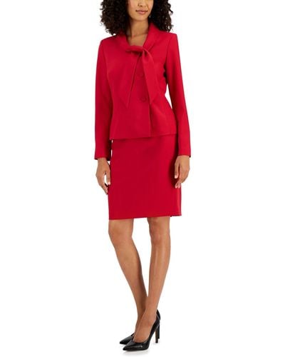 Le Suit Crepe Three-button Tie-collar Jacket & Slim Pencil Skirt Suit - Red
