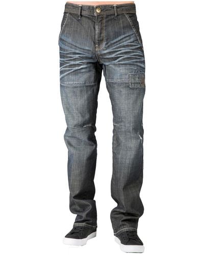 Level 7 Relaxed Straight Premium Jeans Vintage-like Whisker Ripped & Repaired - Gray