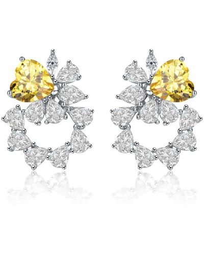 Genevive Jewelry Sterling Silver Rhodium Plated Cubic Zirconia Floral Stud Butterfly Earrings - White