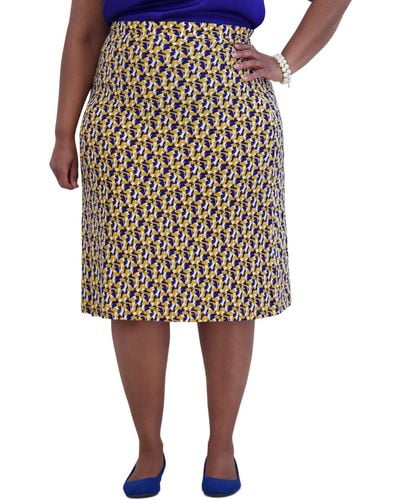 Kasper Printed Ity Pull-on A-line Skirt - Natural