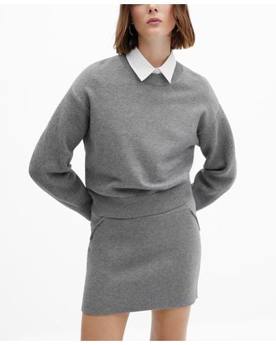 Mango Round-neck Knitted Sweater - Gray