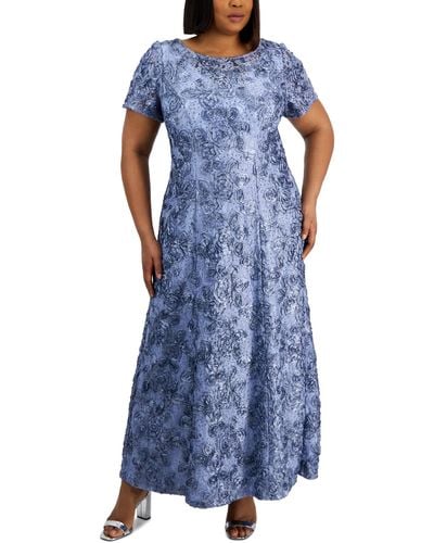 Alex Evenings Plus Size Rosette Gown - Blue