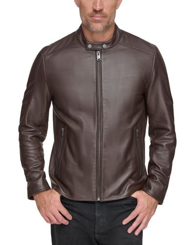 Marc New York Viceroy Sleek Leather Racer Jacket - Brown