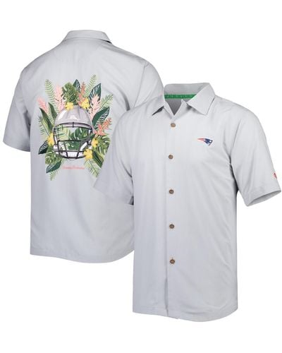 Tommy Bahama New England Patriots Coconut Point Frondly Fan Camp Islandzone Button-up Shirt - Gray