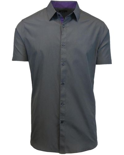 Galaxy By Harvic Slim-fit Short Sleeve Solid Dress Shirts - Gray