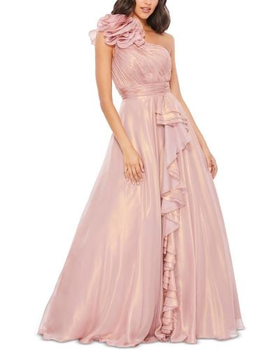 Mac Duggal Iridescent One Shoulder Rosette Ball Gown - Pink