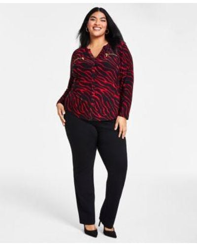 INC International Concepts Plus Size Zip Pocket Top Pants Created For Macys - Red