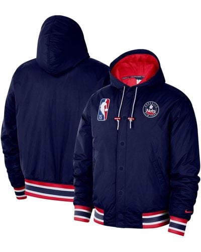 Nike Brooklyn Nets 2021/22 City Edition Courtside Hooded Full-zip Bomber Jacket - Blue