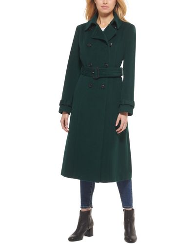 Cole Haan Double-breasted Belted Wool Blend Trench Coat - Green