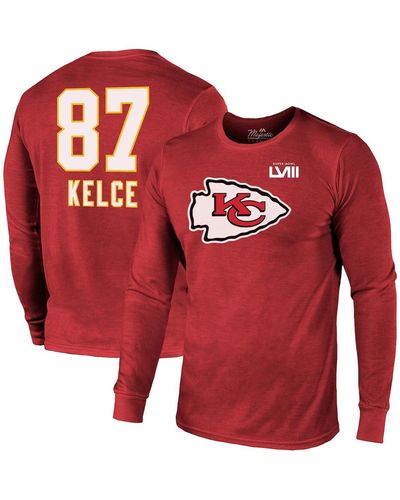 Majestic Threads Travis Kelce Kansas City Chiefs Super Bowl Lviii Name And Number Tri-blend Long Sleeve T-shirt - Red