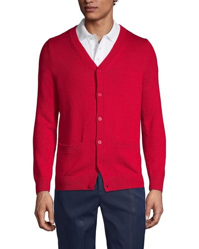 Lands' End School Uniform Cotton Modal Button Front Cardigan Sweater - Red