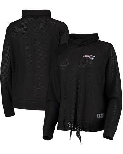 DKNY Sport New England Patriots Gabby Cowl Neck Raglan Mesh Sweatshirt - Black