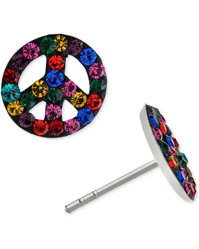 Giani Bernini Crystal Rainbow Peace Sign Stud Earrings In Sterling Silver, Created For Macy's - Metallic