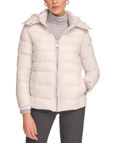 Calvin Klein Shine Hooded Down Puffer Coat - Natural