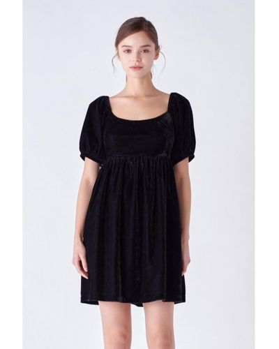 English Factory Velvet Scoop Neck Mini Dress - Black