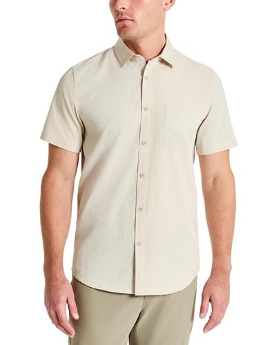 Kenneth Cole Slim Fit Short-sleeve Mixed Media Sport Shirt - White