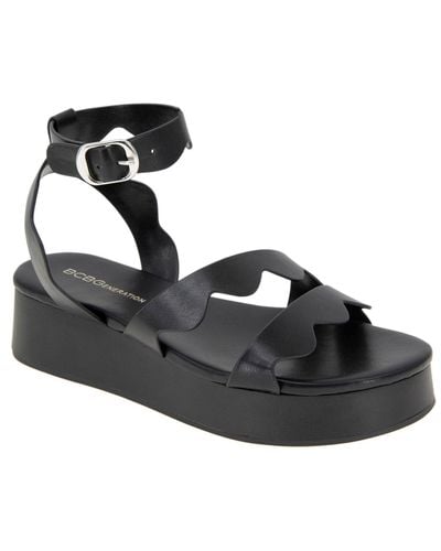 BCBGeneration Faye Scalloped Buckle Flatform Sandals - Black