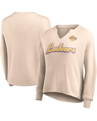 Fanatics Distressed Los Angeles Lakers Go For It Long Sleeve Notch Neck T-shirt - Natural