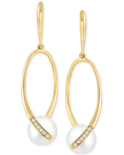 Effy Effy® Freshwater Pearl (7-1/2mm) & Diamond (1/20 Ct. T.w.) Drop Earrings In 14k Gold - Metallic
