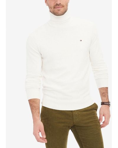 Tommy Hilfiger Regular-fit Pima Cotton Cashmere Blend Solid Turtleneck Sweater - White
