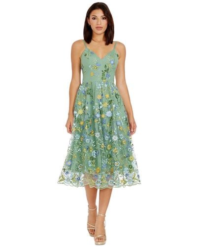 Dress the Population Maren Embroidered Fit & Flare Midi Dress - Green