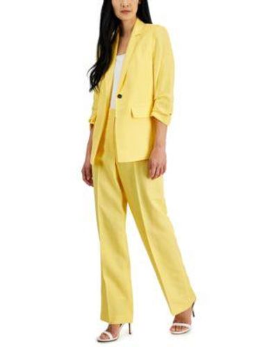 Anne Klein Linen Blend Jacket Wide Leg Pants - Yellow