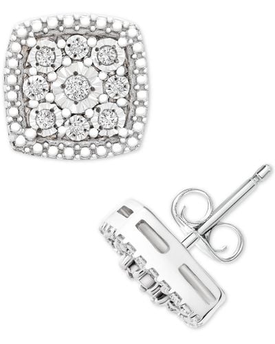 Macy's Diamond Cushion Cluster Stud Earrings (1/10 Ct. T.w. - Metallic