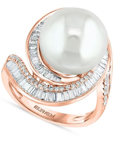 Effy Effy® Cultured Freshwater Pearl (12-1/2mm) & Diamond (3/4 Ct. T.w.) Ring In 14k White Gold