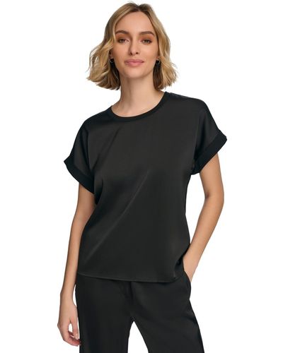 Calvin Klein Short Sleeve Satin Top - Black