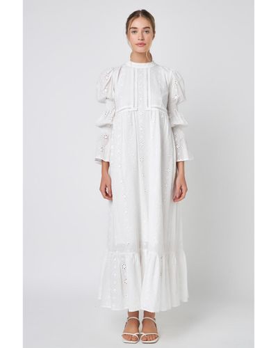 English Factory Embroidered Swiss Dot Maxi Dress - White