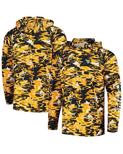 Columbia West Virginia Mountaineers Pfg Terminal Tackle Omni-shade Rippled Long Sleeve Hooded T-shirt - Yellow