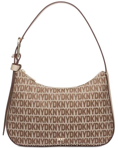 DKNY Deena Monogram Top Zip Small Shoulder - Brown