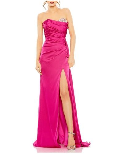 Mac Duggal Strapless Embellished Sweetheart Neckline Satin Gown - Pink
