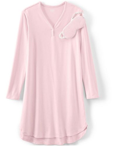 Lands' End Plus Size Cozy Gown Sleep Set - Pink
