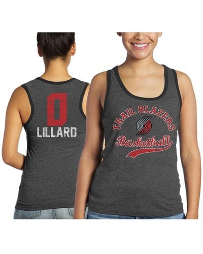 Majestic Threads Damian Lillard Portland Trail Blazers Name And Number Tri-blend Tank Top - Black