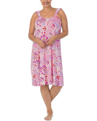 Ellen Tracy Plus Size Printed Sleeveless Midi Nightgown - Pink