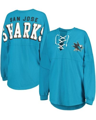 Fanatics San Jose Sharks Spirit Lace-up V-neck Long Sleeve Jersey T-shirt - Blue