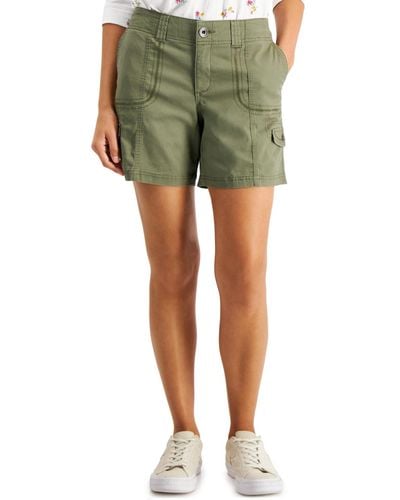 Style & Co. Petite Mid Rise Zig Zag Stitch Cargo Shorts - Green