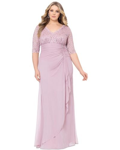 Betsy & Adam B&a By Plus Size V-neck Gown - Pink
